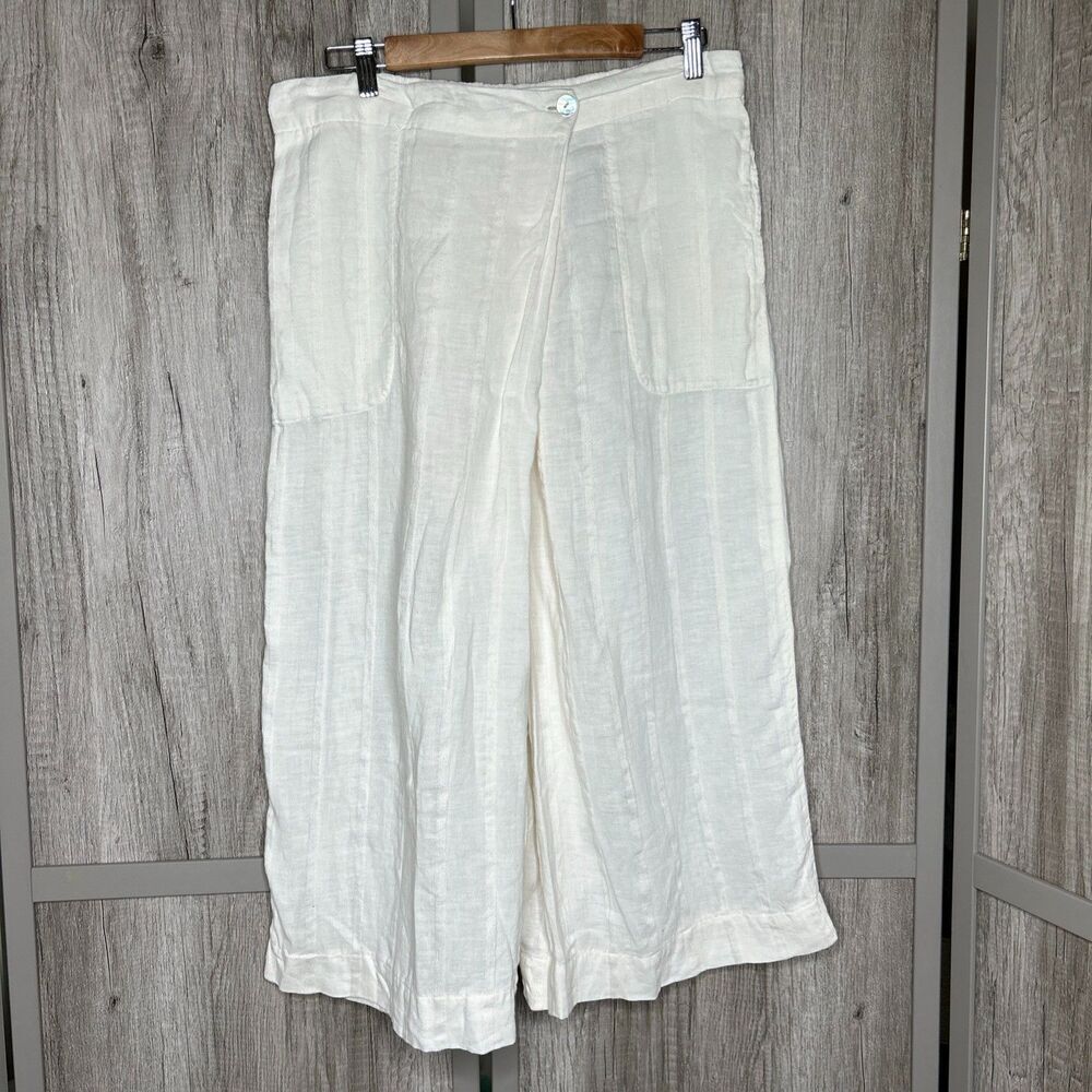 Oska Pants Size 3 Linen Wide Leg Pockets Bohemian Lagenlook Boho Chic White